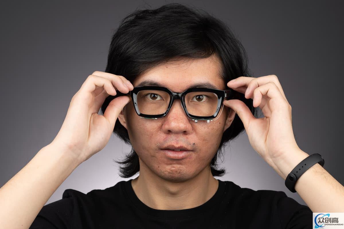 The EchoSpeech glasses (modeled here by lead scientist Ruidong Zhang) could be utilized to control devices, or even to help the voiceless communicate